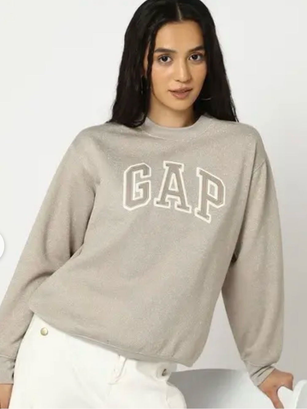 GAP Womens Sweatshirt Brown Size M Medium Spellout Glitter Tan Taupe, NWOT - Picture 5 of 5